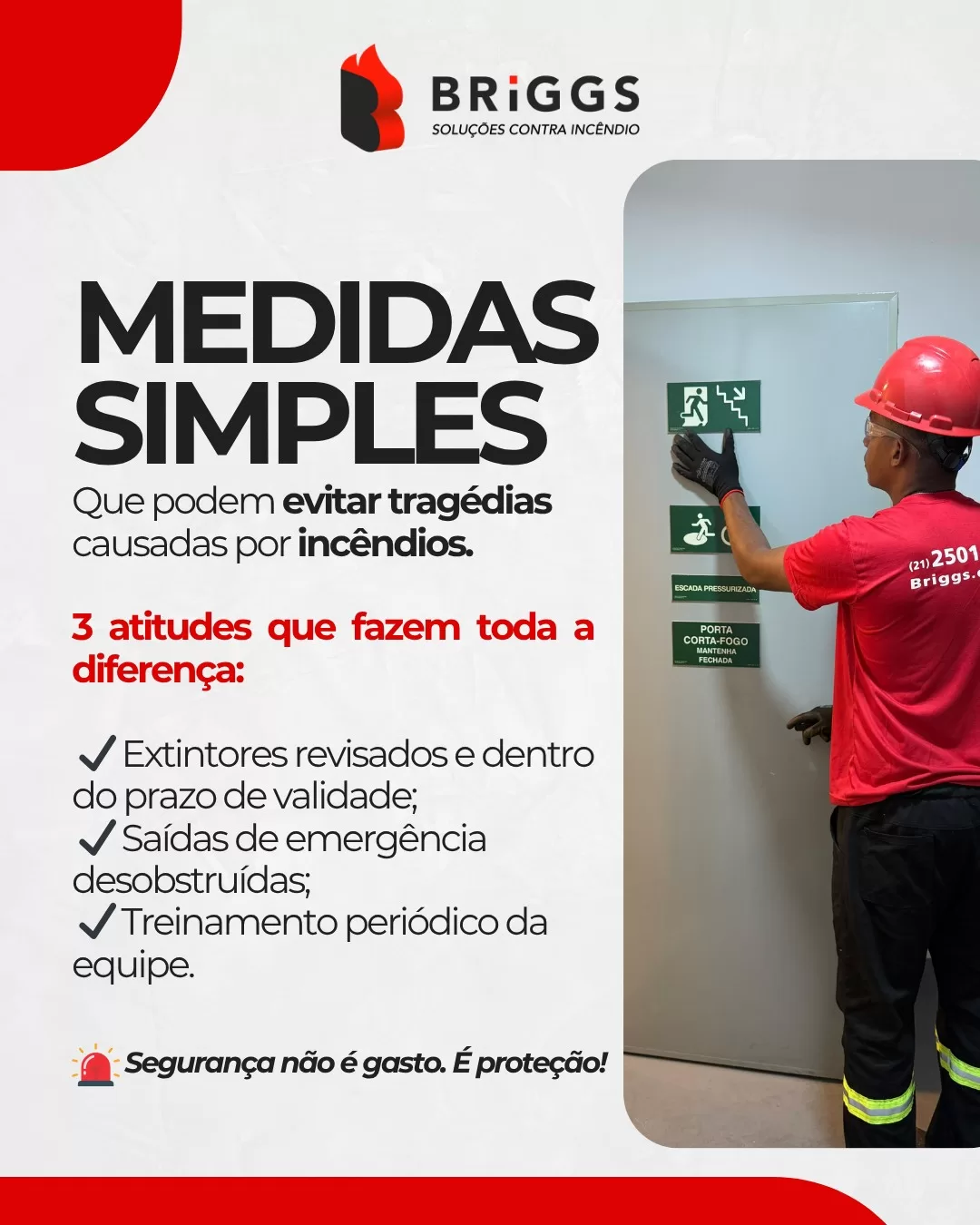 🔥 Prevenção nunca é demais! 🔥 Com atitudes simples, você protege vidas e evita prejuízos incalculáveis 🚨  ✅ #Extintores revisados e prontos para uso
✅ Saídas de #emergência sempre livres
✅ Equipe bem treinada e preparada  👉 Não deixe a #segurança do seu #condomínio ou #empresa para depois!  💬 Fale com a BRIGGS agora mesmo e conte com uma equipe especializada em combate e prevenção de incêndio 📲 Clique no link da bio e solicite seu orçamento!  Fale com a gente:
📞(21) 2501-6529 (whatsapp e ligação)
✉️comercial@briggsfire.com.br