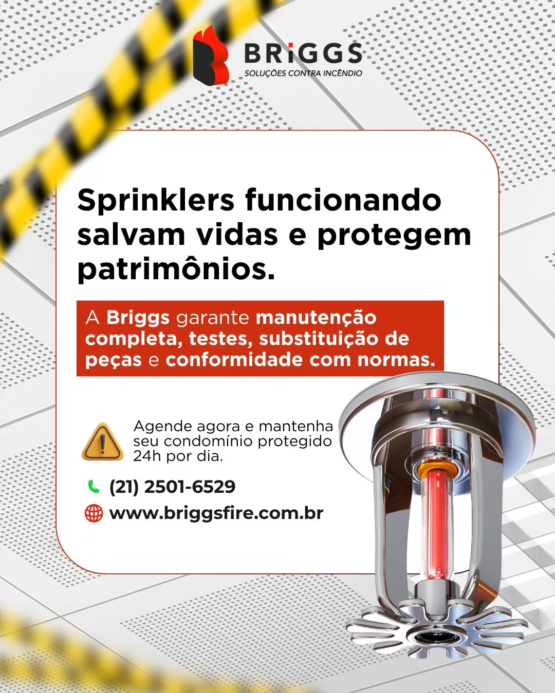 Você sabia que o sistema de #sprinklers é responsável por controlar o #fogo ainda nos primeiros minutos de um #incêndio? 🔥Mas para que funcionem corretamente, é essencial que estejam com sua manutenção em dia. Sprinklers obstruídos, pintados, fora de norma ou sem testes periódicos podem falhar justamente quando você mais precisar deles.  A BRIGGS realiza inspeção completa, manutenção preventiva e corretiva, além de testes de funcionamento que asseguram a confiabilidade do sistema. Nosso objetivo é garantir que cada ponto de proteção do seu condomínio ou empresa esteja pronto para agir em segundos.  👉 Proteja vidas e patrimônios: fale com a BRIGGS e mantenha seu sistema de sprinklers sempre em perfeito estado.  Fale com a gente:
📞(21) 2501-6529 (whatsapp e ligação)
✉️comercial@briggsfire.com.br