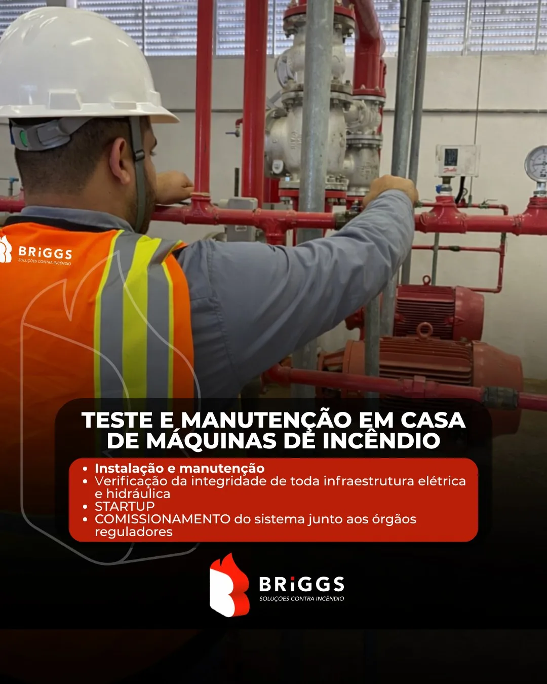 Segurança contra #incêndio começa onde muitos não veem: na casa de máquinas de incêndio 🚒 A equipe da BRIGGS realiza testes e manutenção completos no sistema, garantindo que todos os componentes estejam preparados para atuar com eficiência em uma situação de emergência.

Nosso processo incluiu:
✅ Instalação e manutenção do sistema
✅ Verificação da integridade de toda a infraestrutura elétrica e hidráulica
✅ Startup do sistema, garantindo o funcionamento correto das bombas
✅ Comissionamento técnico, assegurando que tudo esteja em conformidade com as normas e pronto para operação

Cada detalhe é analisado com rigor técnico, porque em um sistema de incêndio não existe margem para falhas. 

A BRIGGS atua para que sua edificação esteja segura, regularizada e preparada para qualquer emergência. Precisa realizar testes, manutenção ou comissionamento do seu sistema?

Conte com a BRIGGS — Soluções contra incêndio. 🔥