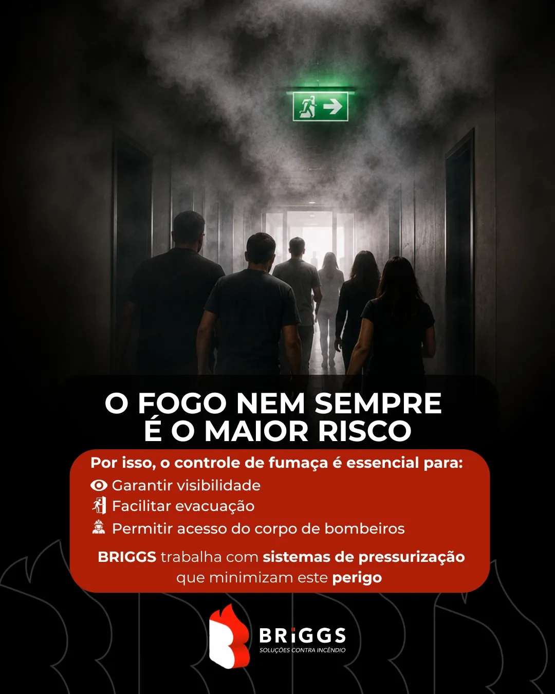 Em um #incêndio, o #fogo nem sempre é o maior perigo. A #fumaça costuma ser uma das principais causas de perda de vidas 🚨 Ela reduz a visibilidade, dificulta a evacuação, compromete a atuação das equipes de emergência.

É por isso que os sistemas de controle de fumaça e pressurização de escadas são fundamentais. Eles ajudam a manter as rotas de fuga livres, facilitam a saída segura dos ocupantes e criam condições para que o Corpo de Bombeiros atue com mais eficiência.

Investir nesses sistemas não é apenas uma exigência das normas técnicas. É uma medida que pode salvar vidas e reduzir os impactos de uma emergência.

A BRIGGS desenvolve, instala e realiza a manutenção de sistemas de controle de fumaça e pressurização, garantindo mais segurança para pessoas, patrimônios e operações.

Fale com a gente:
📞 (21) 2501-6529 (WhatsApp e ligação)
✉️ comercial@briggsfire.com.br