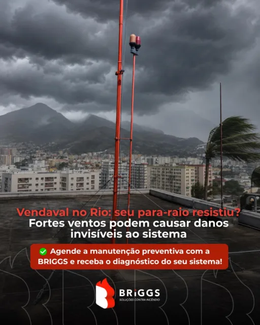 Após os fortes vendavais que atingiram o Rio de Janeiro, é importante lembrar que o sistema de para-raios do seu condomínio pode ter sofrido danos, mesmo que eles não sejam visíveis.🌬️

A #manutenção preventiva e as inspeções periódicas garantem que o sistema esteja em perfeito funcionamento quando mais for necessário.

⚠️ Não espere o próximo temporal para agir. Mantenha a manutenção do para-raios em dia com a BRIGGS. Agende uma visita agora para avaliação do seu SPDA!